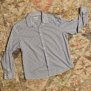 Haggar Men's Button- up Dress Blue Checkered Shirt